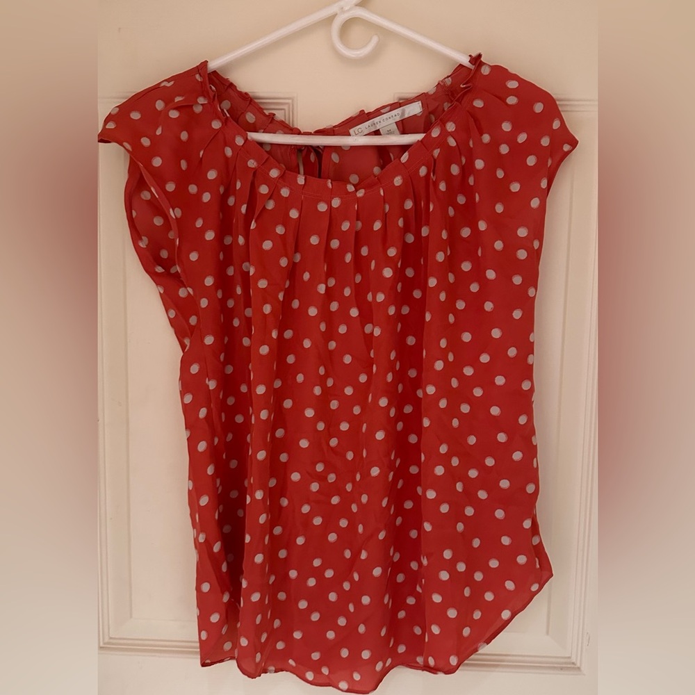 LC Lauren Conrad Red Blouse with White Dots